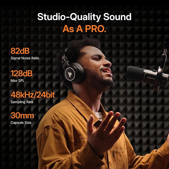 MAONO PD200W Hybrid Wireless Podcast Microphone for PC, XLR USB Dynamic Mic Kit with Boom Arm, Software, Noise Cancellation, for Vocal Recording, Streaming, Content Creation, Home Studio, Voiceover