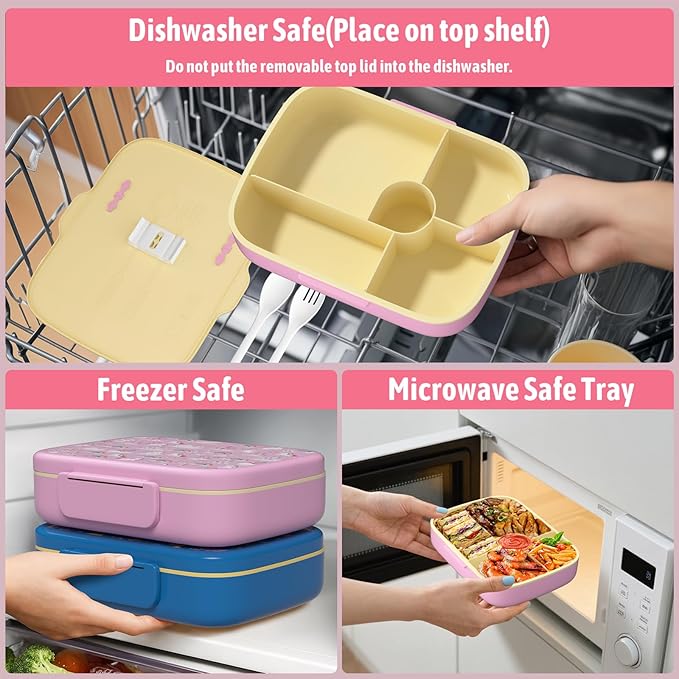 Kids Bento Lunch Box with Thermo Leak-Proof Snack Lunch Containers with Insulated Lunch Bag Utensils Set Back to School Supplies Gifts for Boys and Girls Toddlers Kindergarten Lunch Accessories Pink