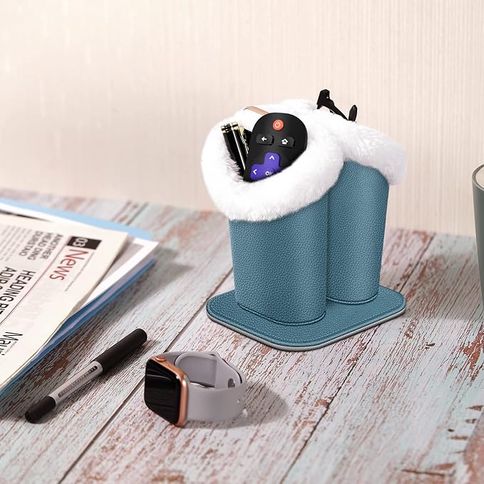 FINTIE Plush Lined Double Eyeglasses Holder with Magnetic Base for Desk | Soft Plush Lining, Glasses Stand Case For Nightstand / Bedside, Office Desktop Organizer, Small Item Storage
