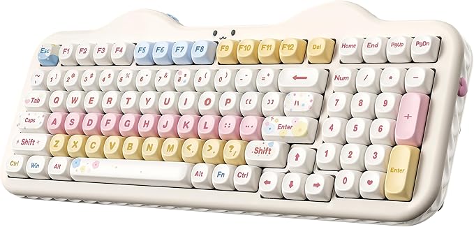 YUNZII C98 Wireless Mechanical Keyboard with Number Pad,99 Key BT5.0/2.4G/USB-C Hot Swap Gasket Mount with PBT MOA Keycaps,Custom RGB,Cute Cake Keyboard for Win/Mac (Beige, Milk V2 Linear Switch)