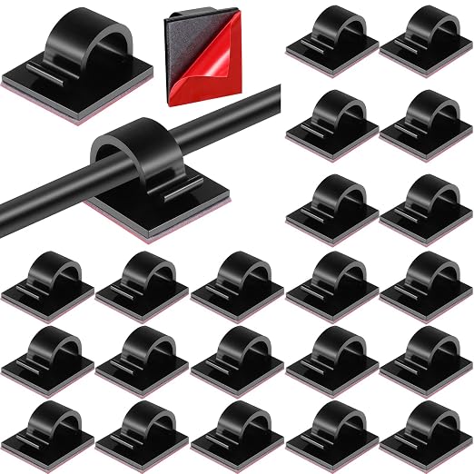 60 Pieces Mini Cable Clips Hooks Christmas Light Clips Self Adhesive Light Hooks Cord Clips for Desk Outdoor String Lights(Small,Black)