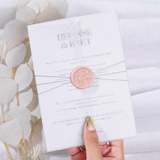 UNIQOOO Wax Seal Stickers - 3D Floral Wedding Invitation Envelope Seal Sticker, 50 Pcs Self- Adhesive Flower Blush Pink Stickers, Perfect for Invitation, Christmas, Gift Wrapping