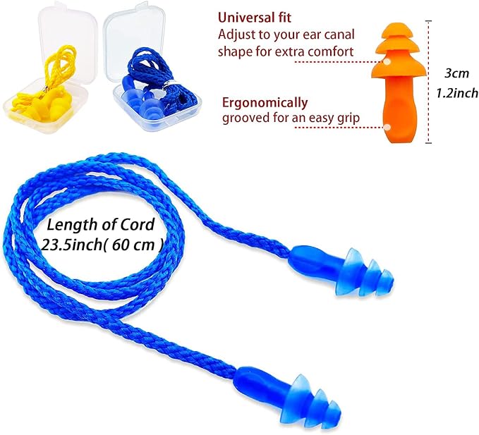 Ear Plugs for Sleeping Noise Canceling, 16 Pairs Reusable Ear Plugs Soft Silicone Earplugs Noise Reduction with Nylon Cord Hearing Protection for Shooting,Snoring,Travel, Work, Studying, Loud Noise