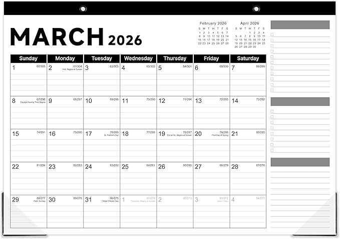 2026 Desk Calendar - Desk Calendar 2026, Jan. 2026 - Dec. 2026, 17"x12" Desktop Calendar with Notes, Corner Protector, Ruled Blocks