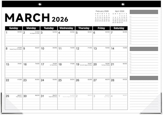 2026 Desk Calendar - Desk Calendar 2026, Jan. 2026 - Dec. 2026, 17"x12" Desktop Calendar with Notes, Corner Protector, Ruled Blocks