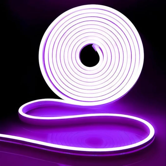iNextStation 5M/16.4FT Purple Neon LED Strip Light, 12V Flexible Silicone Neon Rope Lights, IP65 Waterproof Cuttable LED Light with Mounting Clips for Gaming Room, Bedroom, DIY Decor (No Adapter)
