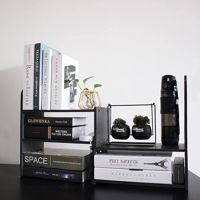 YGYQZ Adjustable Desktop Shelf Organizer, 3-Tier Expandable Desk Shelf, Black