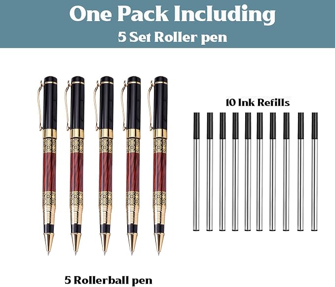 Ancolo Personalized Pens Office Gift Pen Set with 5 Pen Box 10 extra Black Refills Engraved with your Message Names Company Names Phone Number Gift for Colleague Friends Business