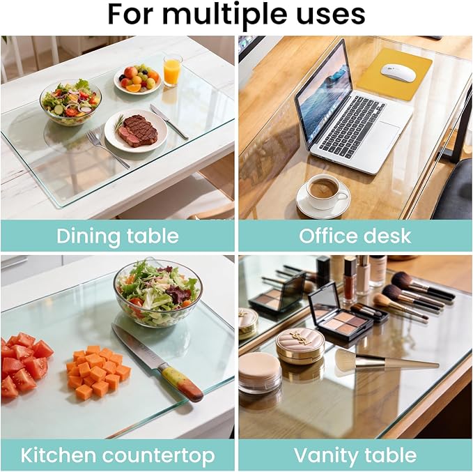 Tempered Glass Desk Pad to Protect Desk,Clear Office Desk Pad for Keyboard and Computer Monitor,Glass Desk Mat for Desktop Dry Erase,18 x 24 inch