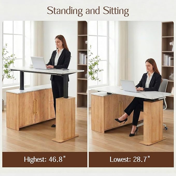 NORTHSKY 55'' L-Shaped Standing Desk, Electric Height Adjustable Sit-Stand Desk with Drawers & Storage Cabinet, Fluted Modern Corner Desk for Home Office
