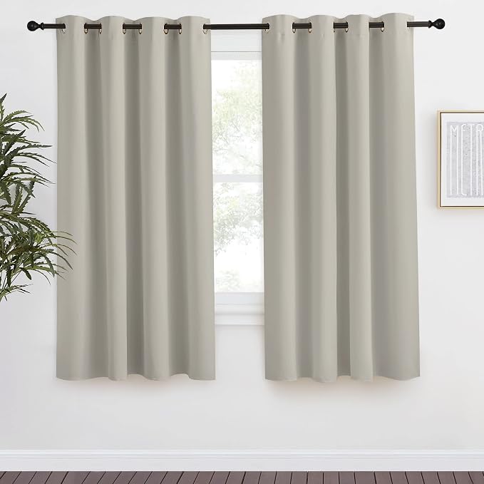 NICETOWN Natural Blackout Curtain 57 inch Length, W55 x L57 Inch, 8 Grommets Top, 1 Piece, Thermal Insulated Modern Window Treatment Soundproof Drape Panel for Bedroom/Living Room
