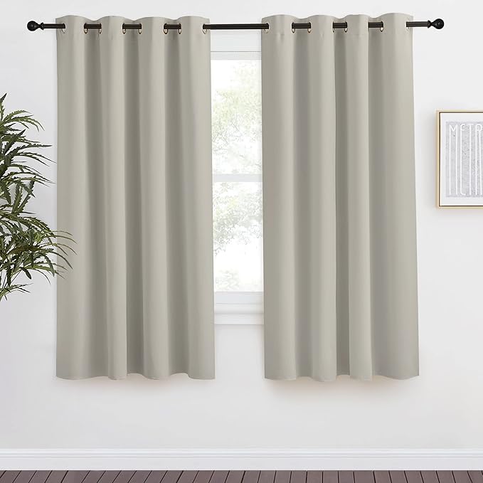 NICETOWN Blackout Natural Curtain for Living Room, 1 Panel, W55 x L68, Thermal Insulated Solid Grommet Sound Reducing Energy Saving Window Drape for Bedroom/Dining Room