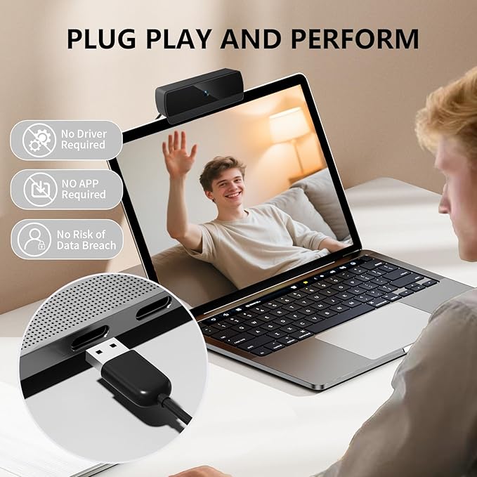 1080P HD Webcam, USB Plug & Play Computer Camera, Auto Low-Light Streaming Camera, Noise-Canceling Microphone Web cam - for Video on Laptop & Desktop