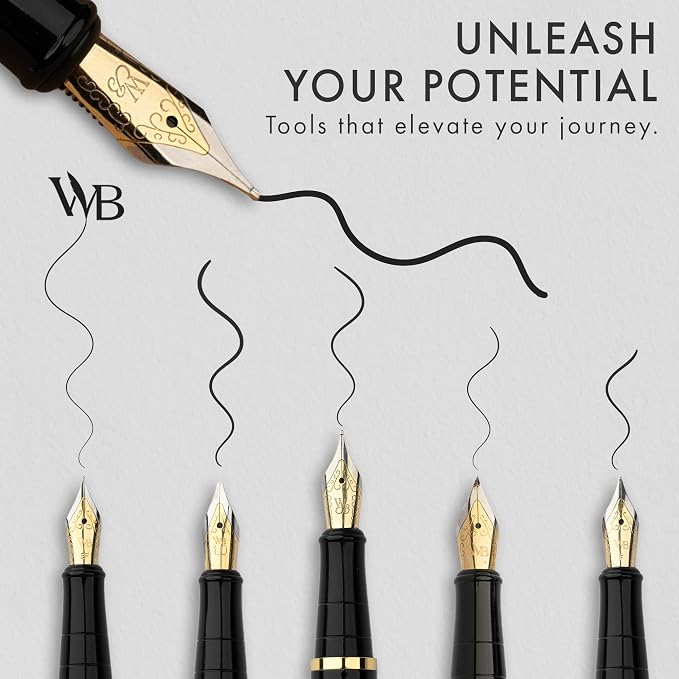 Wordsworth & Black Fountain Pen Gift Set, Includes Ink Bottle, 6 Ink Cartridges, A Refill Converter, 4 Replacement Nibs, Journaling, Calligraphy, Smooth Writing Pens [Black Rose Gold]