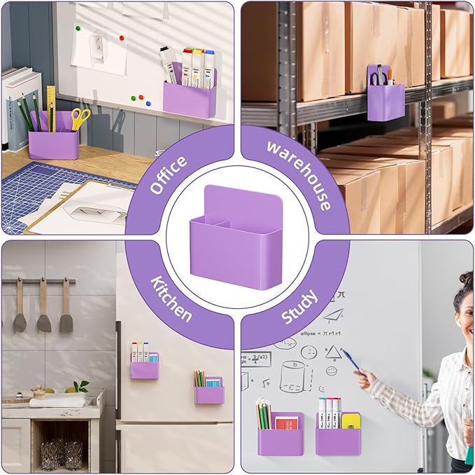 Mabrasse 2p Magnetic Dry Erase Marker Holder,Pen and Eraser Holder for Whiteboard, Magnet Pencil Cup Utility Storage Organizer for Office, Refrigerator, Locker and Metal Cabinets（Purple)