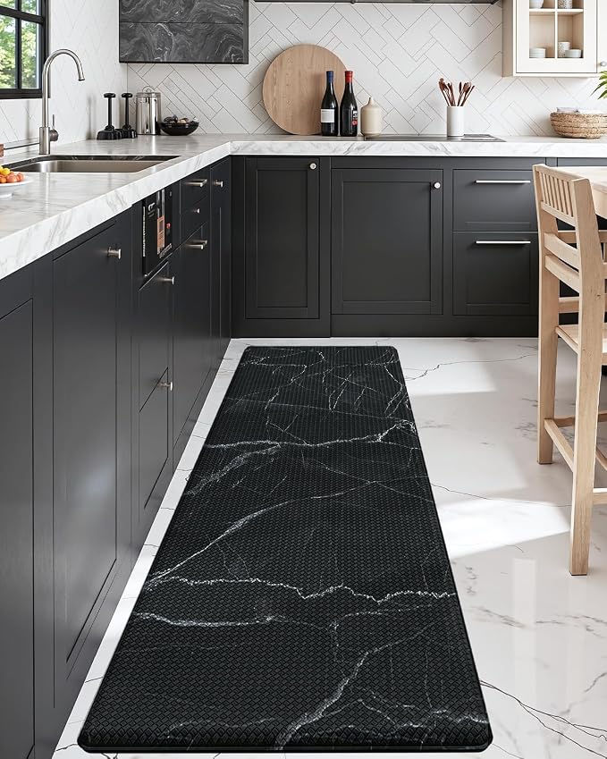 DEXI Kitchen Floor Mats Cushioned Anti Fatigue, 23x107 Black Marble | Runner Rug Wide Standing Comfort, Waterproof Oil-proof, Memory Foam Padded for Front Sink Laundry