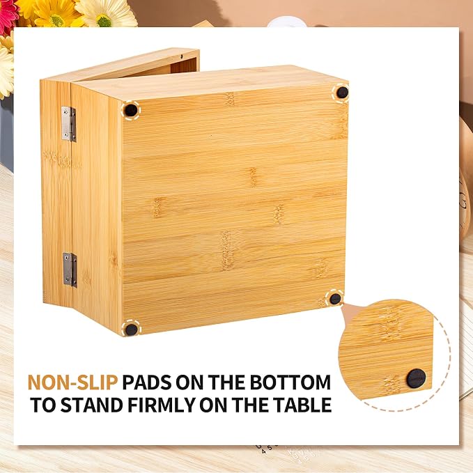 5 x 8 Inch Index Card Holder Set, Bamboo Organizer Box with 50 Dividers & 2 Sheets Alphabet Number Stickers File Note Holders, Holds 1200 Cards for Office Business Home Kitchen, Wooden Color