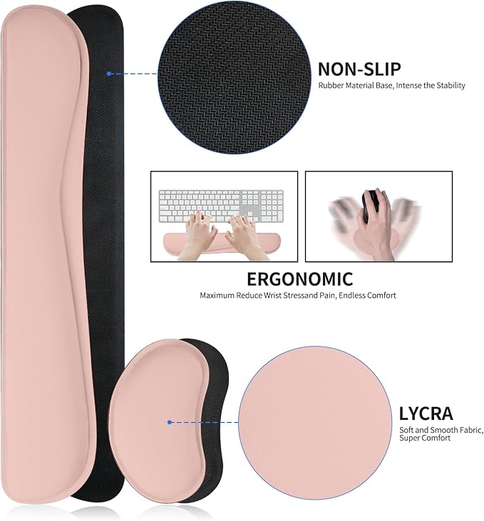 Desk Pad Mat Set,3-in-1 Large Mouse Pads with Wrist Rest and Keyboard Pad, Pink Desk Mats for Keyboards and Mouses, Ergonomic Keyboard and Mouse Mat Set for Office Home Decor, 31.5" x 15.7"