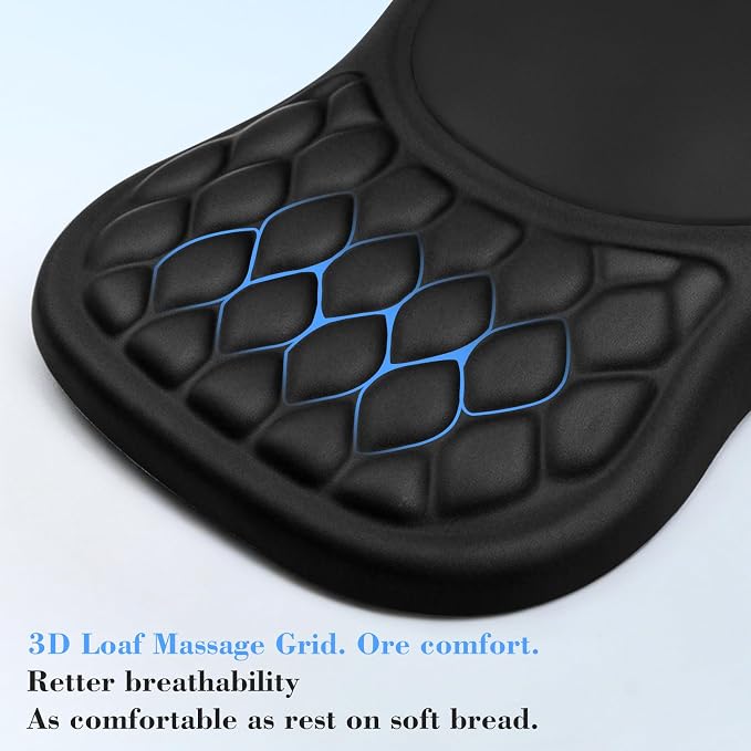 Ergonomic Wrist Rest for Keyboard and Mouse Pad Support Set, Soft Memory Foam Massage Design Relieves Wrist Pain, Non-Slip PU Base for Computer Desk (2-in-1 * Black