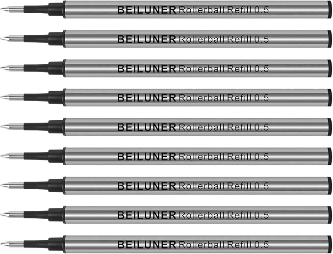 BEILUNER 0.5mm Replaceable Refills Compatible Luxury Wooden Ballpoint Pen Writing Set, Black Ink, direct insertion - 9 Pack