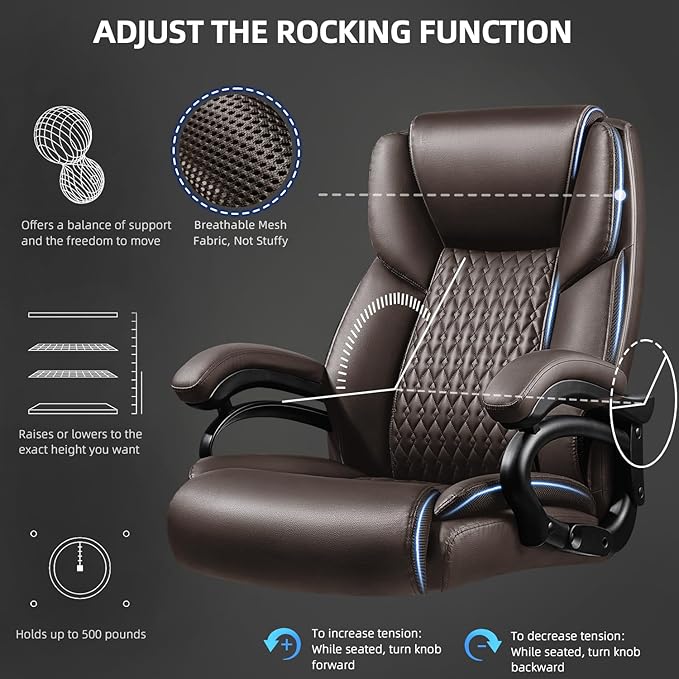 VITESSE 500lbs Heavy Duty Office Chair for Low Back Pain Relief, Big and Tall Office Chair with Ergonomic Lumbar Support, High Back Executive Chair with Quiet Rubber Wheel