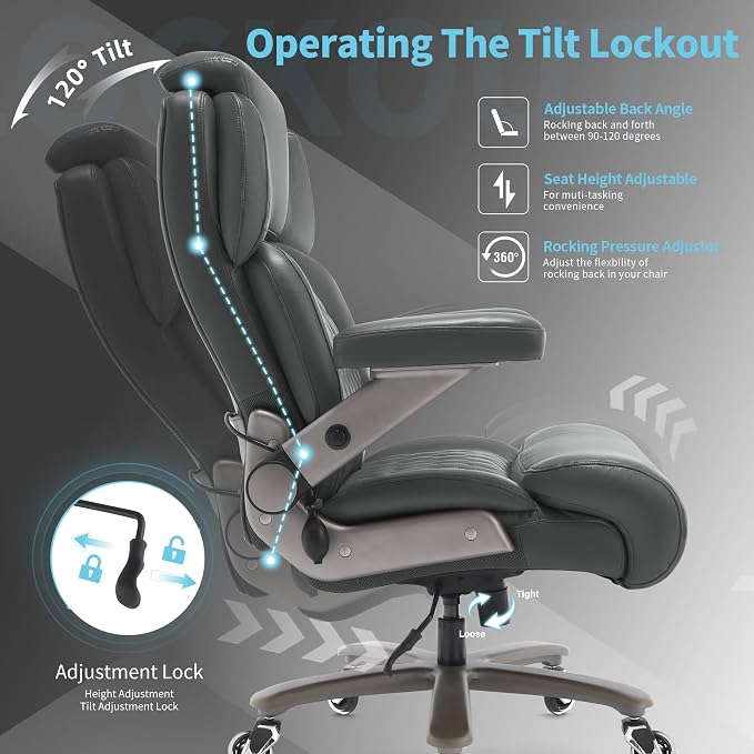 Big and Tall Office Chair 700lbs, Ergonomic High Back Computer Desk Chair | Adjustable Headrest&Lumbar Support, 3D Flip Arms, Large Wheels, Heavy Duty Metal Base, Thick Padded Wide Seat Executive Chair