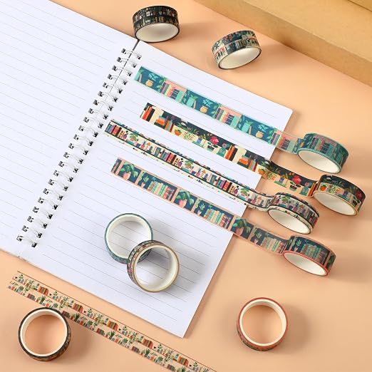 24 Rolls Book Washi Tape Gifts Bulk Back to School Bookcase Vintage Washi Tape Stickers for Journaling DIY Crafting Wrapping Gifts Scrapbook Planner for Book Lovers Students Readers Teachers