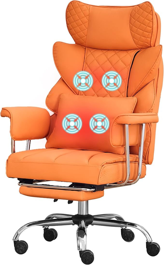 DYHOME 500 Lbs Kneading Massage Office Chair with Foot Rest Reclining Orange
