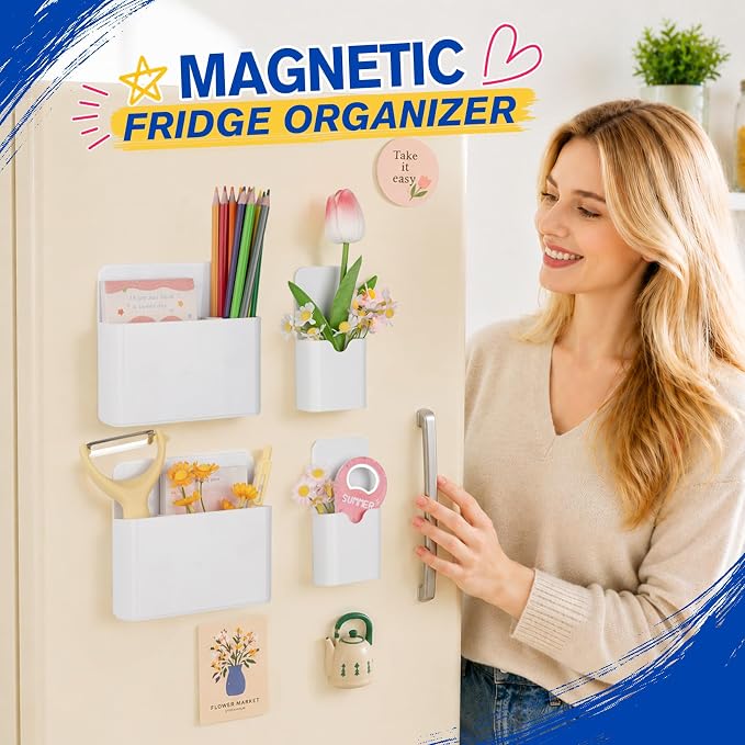 Grtard Magnetic Pen Holder, 4 Pack Magnetic Marker Holder for Whiteboard, Magnetic Dry Erase Marker Holder, Magnetic Pen Holder for Refrigerator, Magnetic Pencil Holder, Magnet Locker Organizer