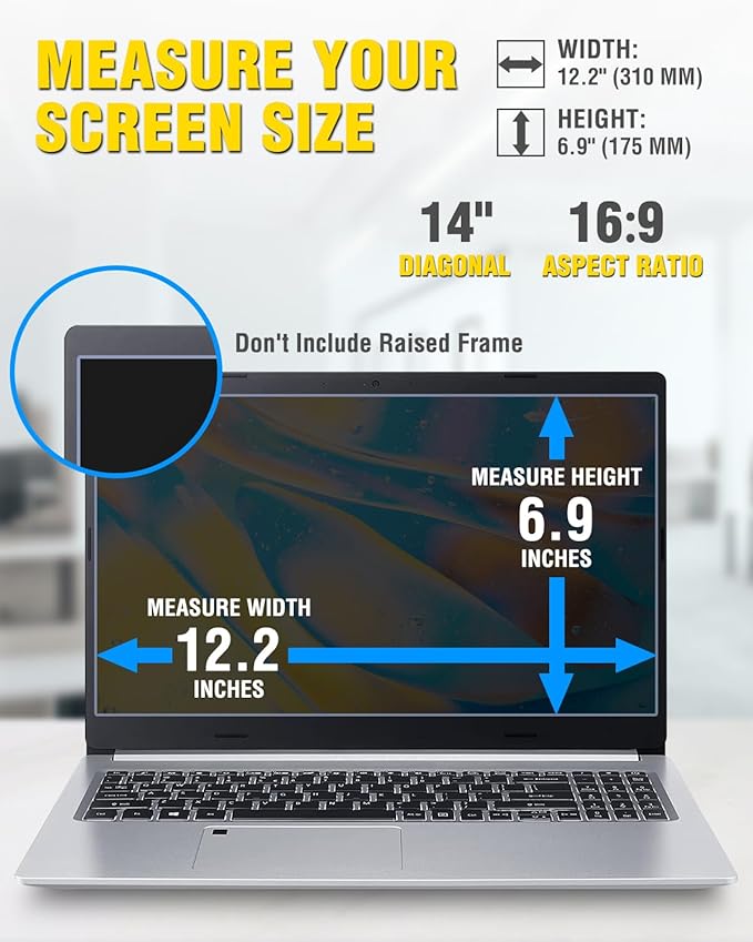 F FORITO Magnetic Laptop Privacy Screen 14 inch 16:9, 360° Anti Peeping Removable Anti Glare Blue Light Filter Compatible with All 14” 16:9 Laptops Portable Monitors