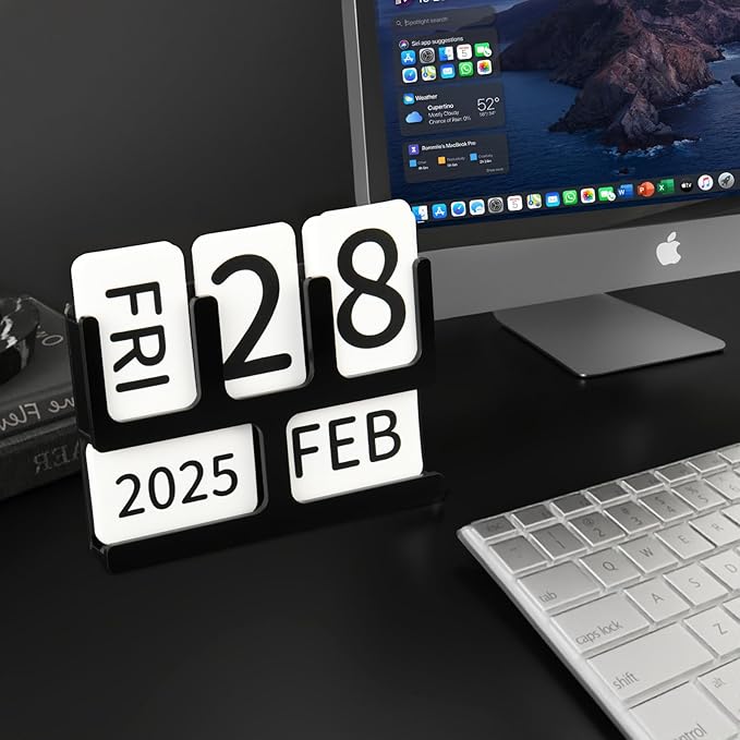 Acrylic Perpetual Calendar for Desk, Vintage Desktop Perpetual Calendar 2025-2034, Large Date Display Flip Blocks Tabletop Decor Daily Calendar Desk Accessory for Daily Office Home decoration (Black)