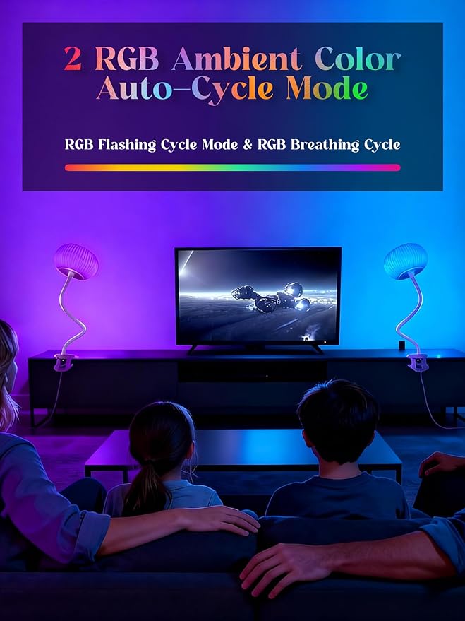 Clip on Lamp, 10 RGB Colors+10 Brightness Desk Lamp with Clamp, 800 Lumen Bright Clamp lamp, USB Adapter Reading Light for Bed/Headboard/Bedside Table/Bedroom/Kids Room/College Dorm