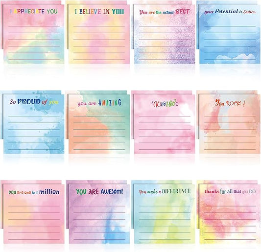 Yinder 24 Pcs Inspirational Sticky Notes Thank You Gift Motivational Sticky Note Pad Employee Appreciation Gift Bulk for Staff Coworker Teacher Nurse Office Groups 3 x 3'' (Appreciation,Watercolor)