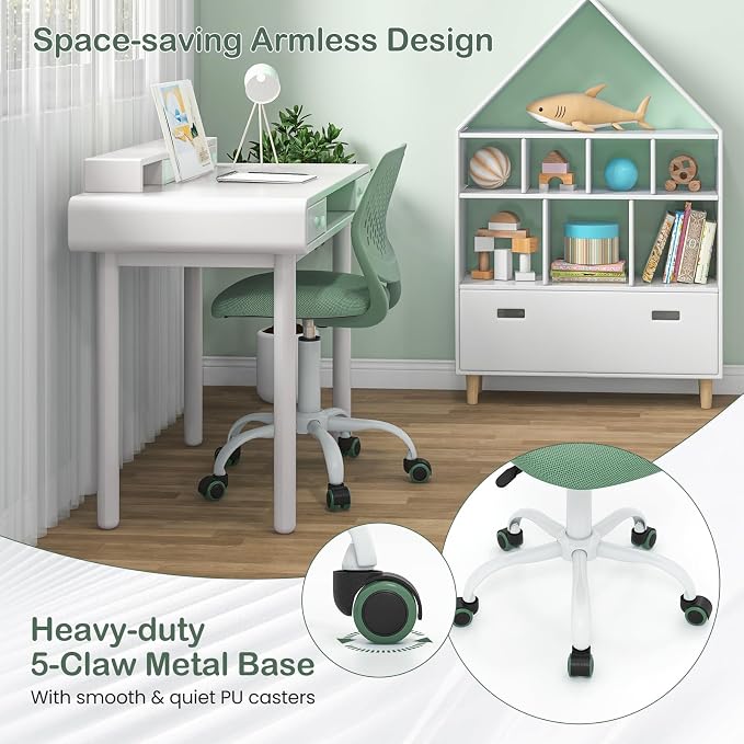 Giantex Kids Desk Chair, Adjustable Children Study Chair, Swivel Armless Mesh Task Office Chair, Computer Desk Chair with Adjustable Height & Lumbar Support (Sage)