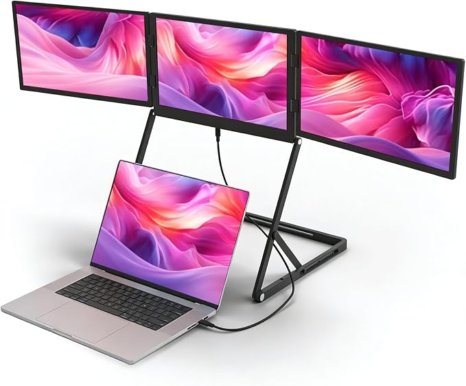15.6-Inch FHD IPS 60Hz Triple Portable Monitors Extender | for 13–17”Laptops,Stable Bracket with Anti-Pinch Design,Aluminum Alloy,USB-C & H/D Interface,Suitable for Travel,Home Office
