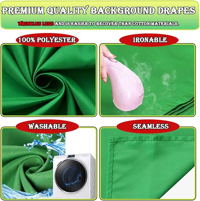 Green Screen Backdrop 10 x 20 ft, Photography Greenscreen Background for Streamingl, Big Green Photo Backdrop Curtain for Zoom Meeting, Video Studio, Video Recording