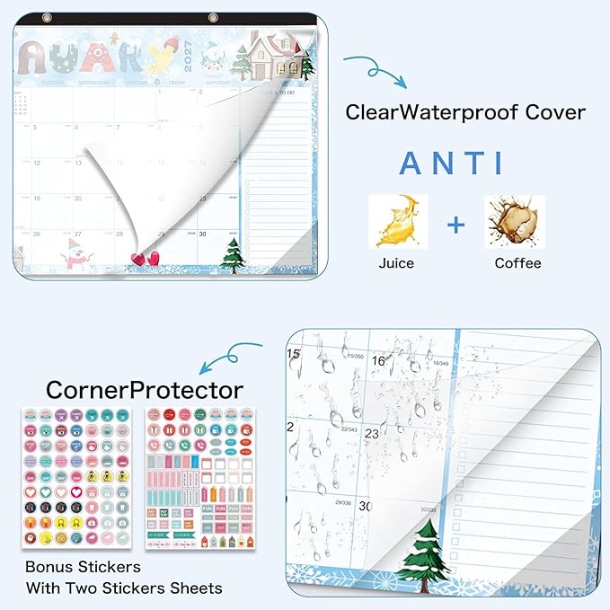 Desk Calendar 2026-2027- 18 Month Desk Calendar july 2026-2027 Dec,17" x 12", Large Monthly Desktop Calendar with Daily Blocks, Thick Paper, Corner Protectors (2 Stickers Included)