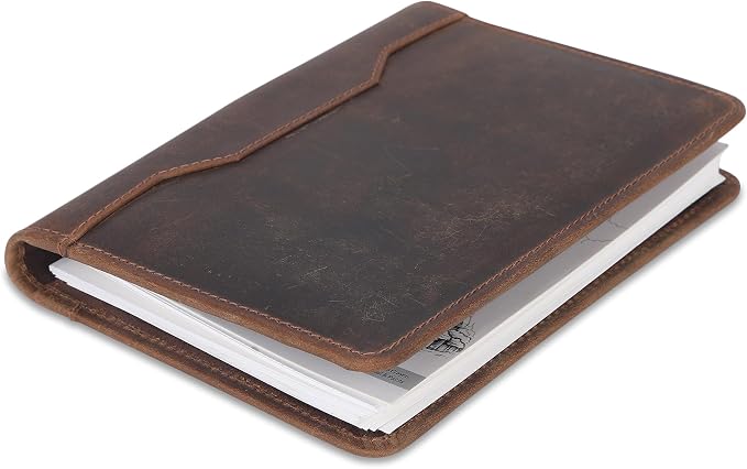 Leather Junior Padfolio for Men Women Business Portfolio Folder Compact 5 x 8 Legal Pad Organizer with Pen Loop Professional Resume Interview Document Holder Padfolio (Dark Brown)