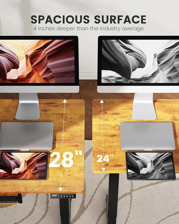 ErGear Large Electric Standing Desk with Keyboard Tray, 63x28 Inches Large Adjustable Height Sit Stand Up Desk, Home Office Desk Computer Workstation, Vintage Brown