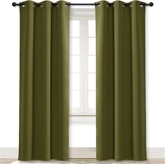 NICETOWN Blackout Room Darkening Window Curtain for Christmas Decoration, Thermal Insulated Solid Grommet Blackout Curtain/Drape for Living Room (Single Panel, 42 by 84 inches, Olive Green)