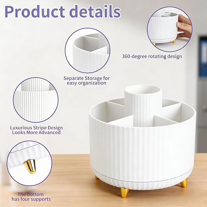 Camelmother 360°Rotating Pen&Pencil Holder For Desk With 5Slots Cute Office | Spacious Beautiful & Durable For Teachers Students Workers Easy Storage for Pens Stationery