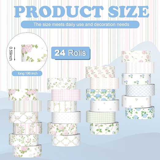 Gueevin 24 Rolls Watercolor Floral Washi Tape Set 15 mm Seasonal Flower Decorative Washi Tape for Craft Arts DIY Scrapbook Journaling Supplies Gift Wrapping(Flowers)