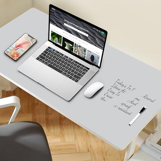 Dry Erase Desk Mat for Making Plans,27.5"x13.8" Writable & Erasable Desk Mouse Pad with 2 Markers & 2 Cloths,Waterproof Writing Desk Pad for Office Home School (Pale Gray)