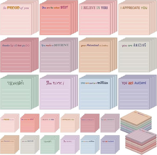 Yinder 48 Pcs Inspirational Sticky Notes Thank You Gift Motivational Sticky Note Pad Employee Appreciation Gift Bulk for Staff Coworker Teacher Nurse Office Groups 3 x 3'' (Appreciation,Aesthetics)