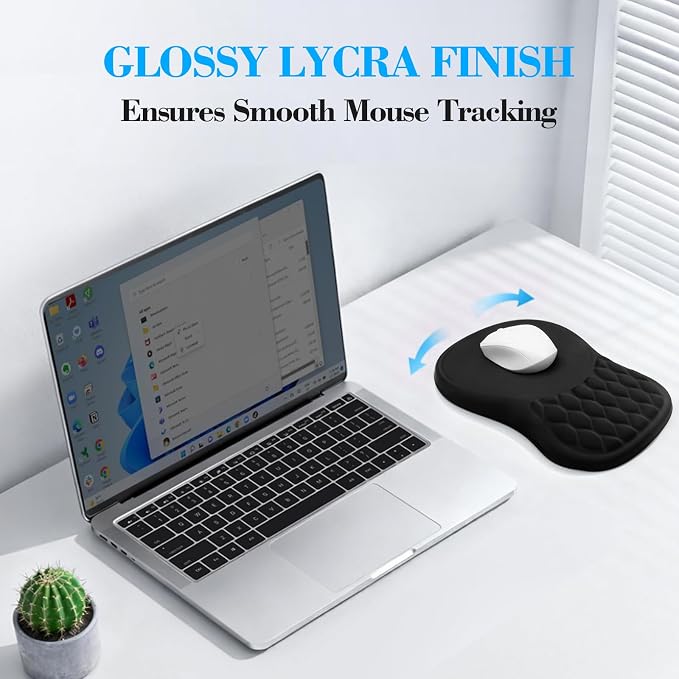 Ergonomic Mouse Pad with Wrist Rest, Memory Foam Mousepad with Wrist Support and Non-Slip PU Base for Pain Relief, Massage Bulge Mouse Mat for Office, Home, Computer Desk (Black)