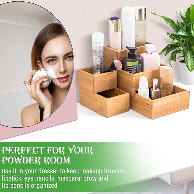 LEIMO KPARTS 8 Pcs Bamboo drawer Organizer Storage Box, Bin Set - Multi-Use bamboo Drawer Organizer Storage boxes for Kitchen Utensils, Bathroom, Office Desk, Makeup(8 Boxes)