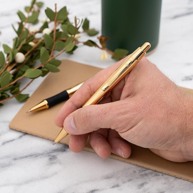 Dayspring Pens Monroe 18K Gold Ballpoint and Pencil Set, Non-Engraved, Parker G2 Compatible, Rubber Grip, Documental Black Ink, Gift for Graduation, Career Advancement, Birthdays