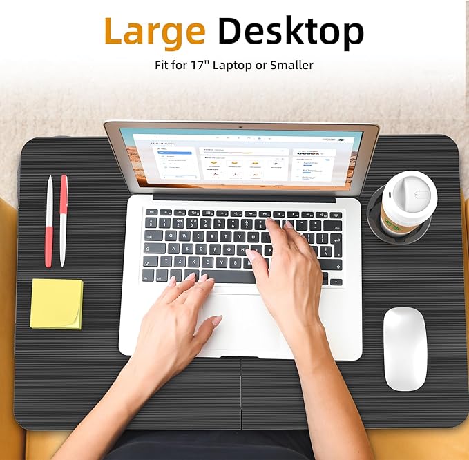 BUYIFY Foldable Laptop Bed Desk for Couch, Sofa - Large Lap Desk Tray Table with Cup Holder and Tablet Slot - Portable Notebook Stand for Eating, Writing, Studying and WFH -NEW-006