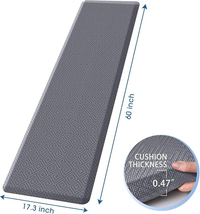 Mattitude Kitchen Mat Cushioned Anti-Fatigue Floor Mat Water Resistant Non-Slip Mats and Rugs Standing and Comfort Desk Mats for House Sink Office Laundry (Light Grey, 17.3"x60")