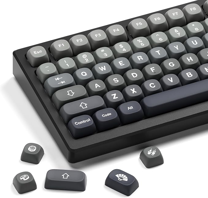 XVX PBT Keycaps-MOA Keycap, Custom Keyboard Keycaps 60 65 75 100 Percent, 5 Side Dye Sublimation, 132 Keys Keycap Set for Cherry Gateron MX Switches Keyboards, Gradient Gray